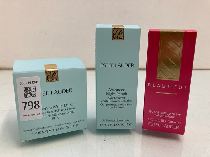 Lot 798  
            Marchington SR14 - Parcel Delivery Only 

                
3 X ESTEE LAUDER BEAUTY PRODUCTS TO INCLUDE 50ML RESILIENCE MULTI-EFFECT PEPTIDE ...