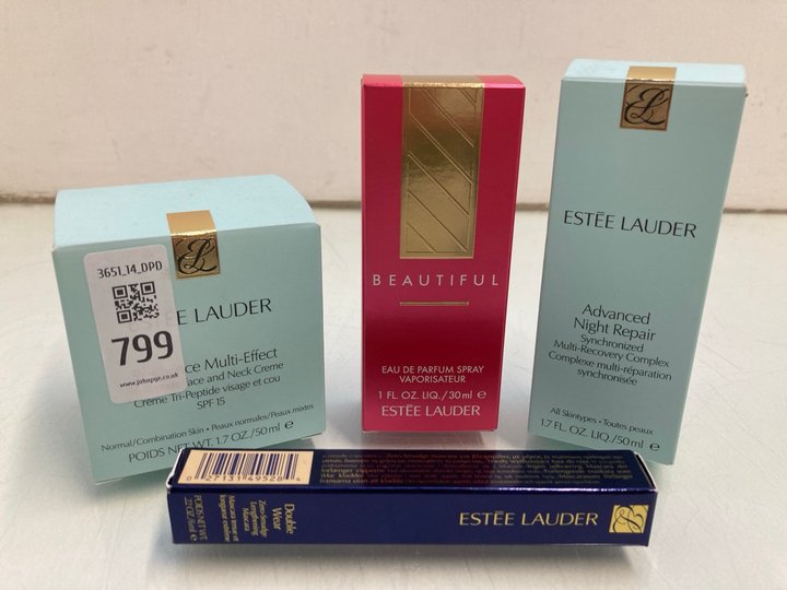 Lot 799  
            Marchington SR14 - Parcel Delivery Only 

                
4 X ESTEE LAUDER BEAUTY PRODUCTS TO INCLUDE 50ML RESILIENCE MULTI-EFFECT PEPTIDE ...