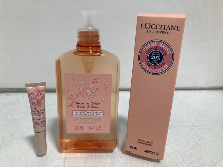 Lot 810  
            Marchington SR14 - Parcel Delivery Only 

                
3 X ASSORTED L'OCCITANE BEAUTY PRODUCTS TO INCLUDE 500ML FLEURS DE CERISIER CHERR...