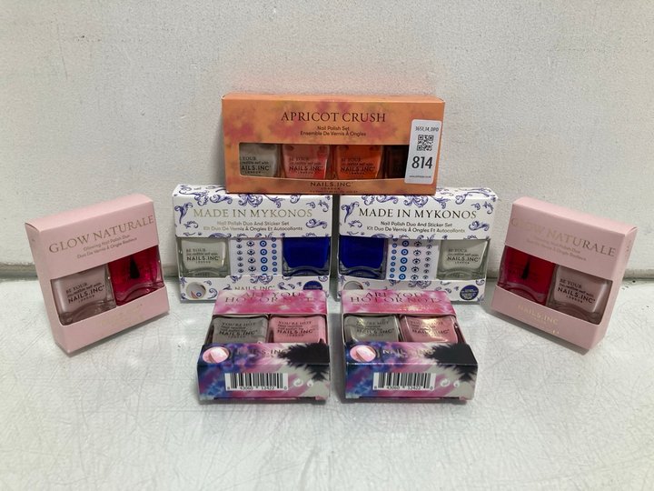 Lot 814  
            Marchington SR14 - Parcel Delivery Only 

                
QTY OF ASSORTED NAIL POLISHES TO INCLUDE 2 X NAILS.INC LONDON MADE IN MYKONOS NAI...
