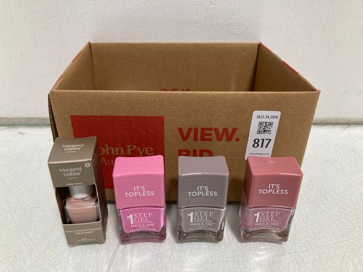 Lot 817  
            Marchington SR14 - Parcel Delivery Only 

                
QTY OF ASSORTED NAILS.INC PRODUCTS TO INCLUDE GLOWING MY WAY NAIL POLISH: LOCATIO...