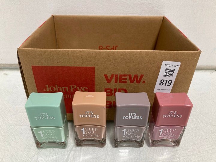 Lot 819  
            Marchington SR14 - Parcel Delivery Only 

                
QTY OF ASSORTED NAILS.INC PRODUCTS TO INCLUDE GLOWING MY WAY NAIL POLISH: LOCATIO...
