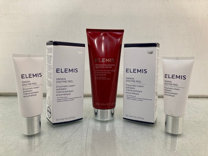 Lot 826  
            Marchington SR14 - Parcel Delivery Only 

                
5 X ASSORTED ELEMIS PRODUCTS TO INCLUDE 2 X 50ML PAPAYA ENZYME EXFOLIATOR PEELS: ...