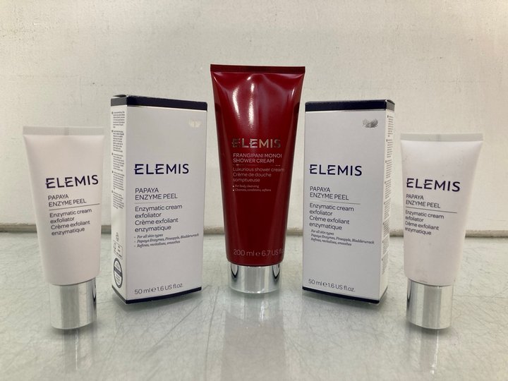 Lot 827  
            Marchington SR14 - Parcel Delivery Only 

                
5 X ASSORTED ELEMIS PRODUCTS TO INCLUDE 2 X 50ML PAPAYA ENZYME EXFOLIATOR PEELS: ...