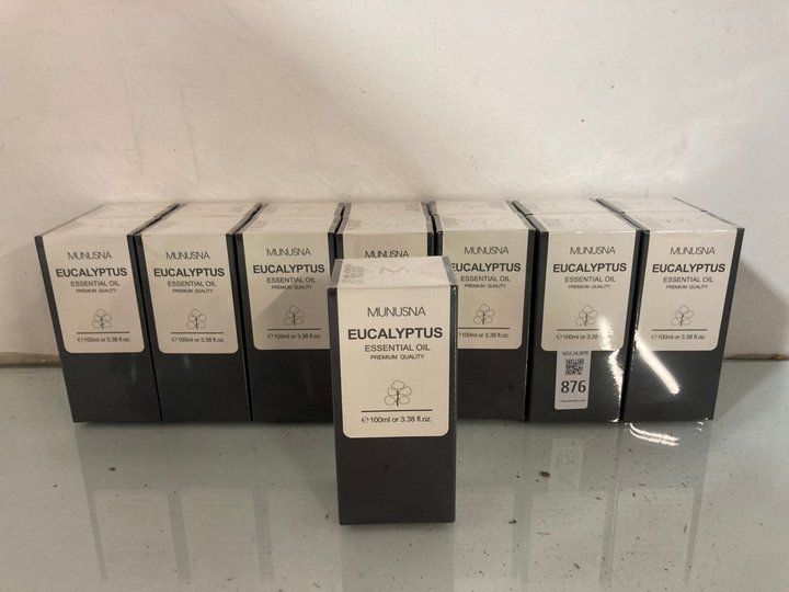 Lot 876  
            Marchington SR14 - Parcel Delivery Only 

                
15 X MUNUSNA 100ML EUCALYPTUS ESSENTIAL OILS - EXP: SEP 2028: LOCATION - C2