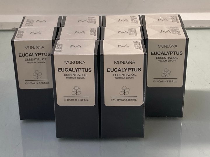 Lot 880  
            Marchington SR14 - Parcel Delivery Only 

                
10 X MUNUSNA 100ML EUCALYPTUS ESSENTIAL OILS - EXP: SEP 2028: LOCATION - C2