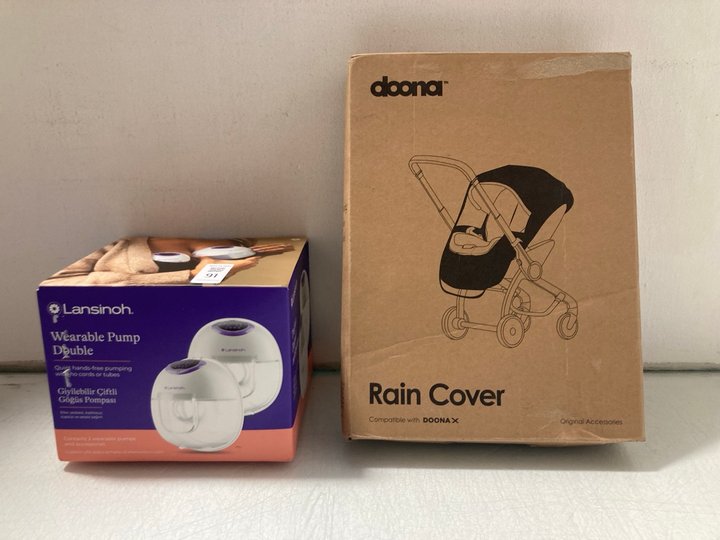 Lot 91  
            Marchington SR14 - Parcel Delivery Only 

                
DOONA RAIN COVER TO INCLUDE LANSINOH WEARABLE DOUBLE PUMPS: LOCATION - A2