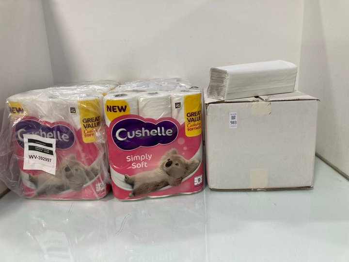 Lot 983  
            Marchington SR14 - Parcel Delivery Only 

                
QTY OF CUSHELLE SIMPLY SOFT TOILET ROLLS TO INCLUDE V-FOLD HAND TOWELS: LOCATION ...