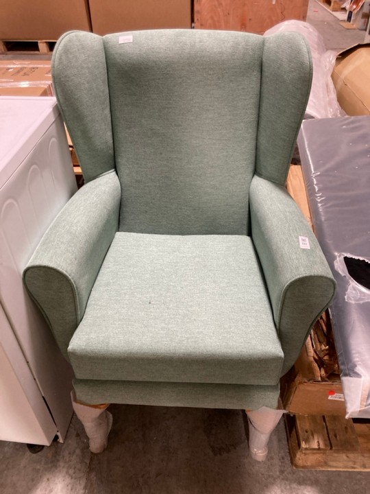 Lot 111  
            Marchington SR15 - Delivery or Collection 

                
SMALL LIGHT GREEN ARMCHAIR: LOCATION - B3