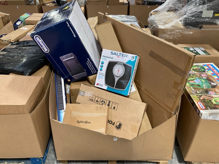 Lot 143  
            Marchington SR15 - Delivery or Collection 

                
PALLET OF ASSORTED ITEMS TO INCLUDE DELONGHI 25L SOLO DIGITAL MICROWAVE: LOCATION...