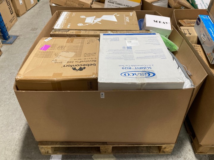 Lot 165  
            Marchington SR15 - Delivery or Collection 

                
PALLET OF ASSORTED ITEMS TO INCLUDE GRACO SLIMFIT R129 2 IN 1 CONVERTIBLE CAR SEA...