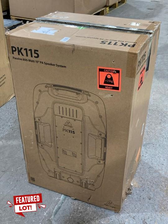 Lot 22  
            Marchington SR15 - Delivery or Collection 

                
BEHRINGER PK115 PASSIVE 800 WATT 15" PA SPEAKER SYSTEM ORIGINAL RRP: £148: LOCATI...