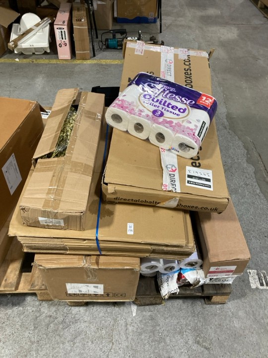 Lot 236  
            Marchington SR15 - Delivery or Collection 

                
PALLET OF ASSORTED ITEMS TO INCLUDE LUXURY SOFTESSE QUILTED TOILET TISSUE 12PCK: ...