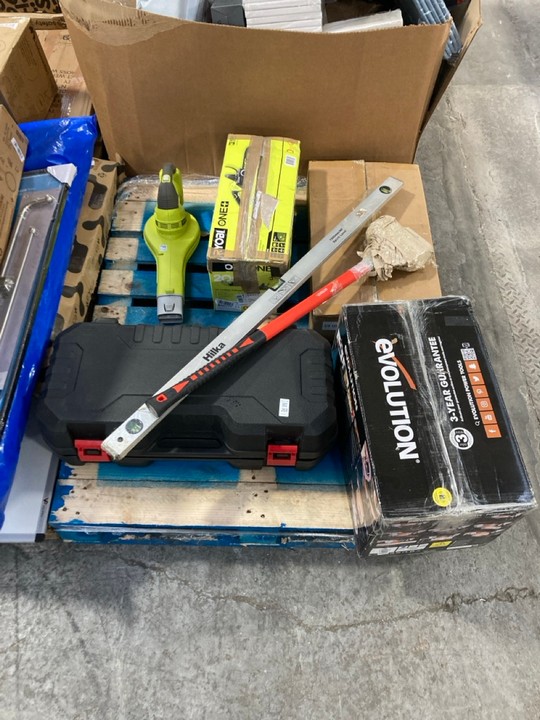 Lot 261  
            Marchington SR15 - Collection 

                
(COLLECTION ONLY) PALLET OF ASSORTED TOOLS TO INCLUDE EVOLUTION 185MM TCT MULTI M...