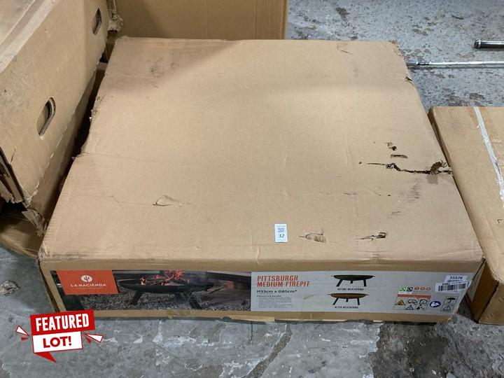 Lot 32  
            Marchington SR15 - Delivery or Collection 

                
LA HACIENDA PITTSBURGH MEDIUM FIREPIT ORIGINAL RRP: £160: LOCATION - A1