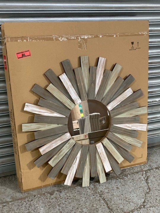 Lot 39  
            Marchington SR15 - Collection 

                
(COLLECTION ONLY) STONEBRIAR COLLECTION WOODEN SUNBURST MIRROR IN RUSTIC WOOD ORI...