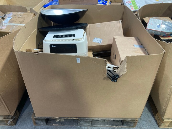 Lot 79  
            Marchington SR15 - Delivery or Collection 

                
PALLET OF ASSORTED ITEMS TO INCLUDE SWAN DUAL ZONE DIGITAL AIR FRYER IN WHITE: LO...