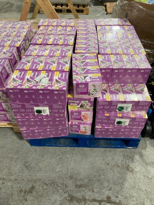 Lot 87  
            Marchington SR15 - Delivery or Collection 

                
(EXPIRED) PALLET OF WHISKAS KITTEN POULTRY FEASTS CAT FOOD IN JELLY - BBE 11/25: ...