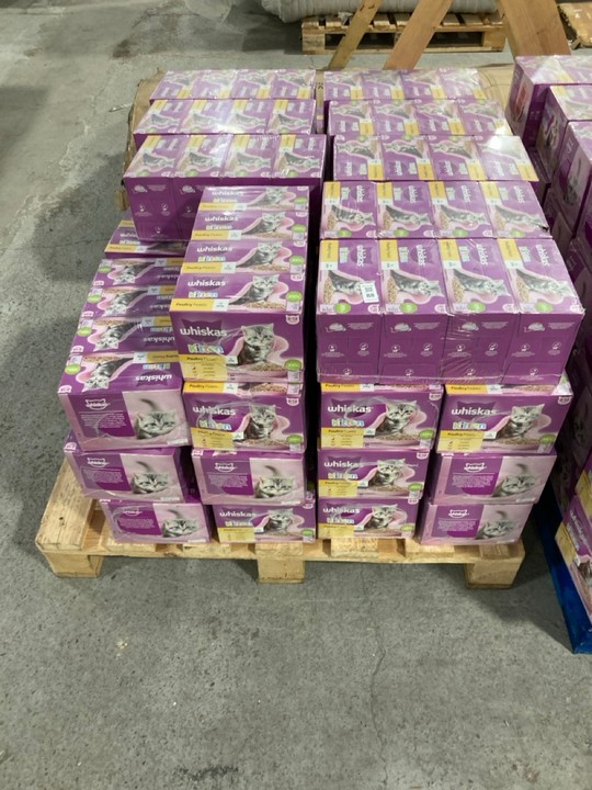 Lot 88  
            Marchington SR15 - Delivery or Collection 

                
(EXPIRED) PALLET OF WHISKAS KITTEN POULTRY FEASTS CAT FOOD IN JELLY - BBE 11/25: ...