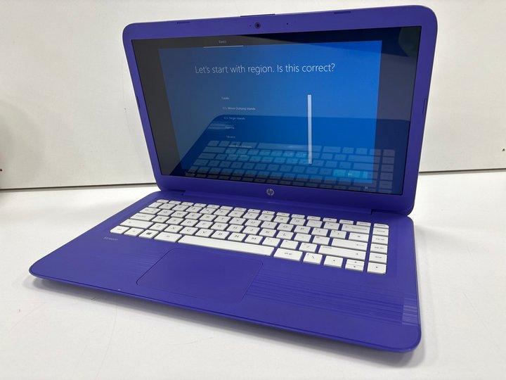 Lot 111  
            Marchington - Parcel Delivery Only 

                
HP STREAM 14-AX053SA 32GB LAPTOP IN PURPLE: MODEL NO Z3D81EA#ABU (UNIT ONLY). INT...