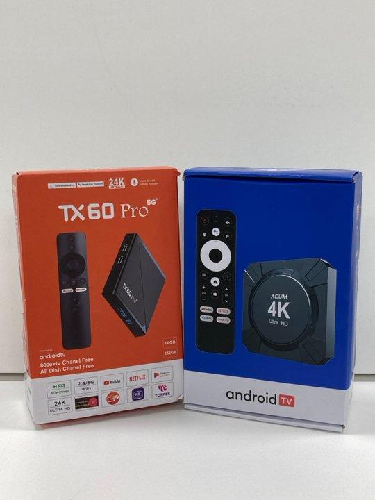 Lot 165  
            Marchington - Parcel Delivery Only 

                
2X UNBRANDED ANDRIOD 4K TV STREAMING BOXES IN BLACK. (WITH BOXES, REMOTES AND POW...