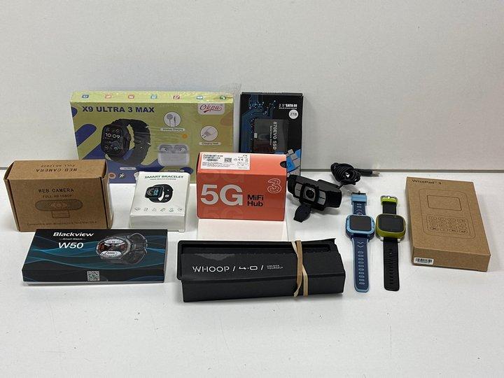 Lot 167  
            Marchington - Parcel Delivery Only 

                
TO INCLUDE WEB CAMS, SMART WATCHES, PAYMENT SWIPE CARD MACHINES, 2TB SSD & MIFI H...