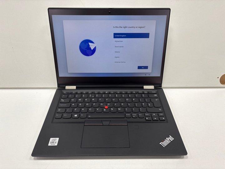 Lot 92  
            Marchington - Parcel Delivery Only 

                
LENOVO THINKPAD X13 YOGA GEN 1 256GB LAPTOP IN BLACK: MODEL NO 20SYS0E400 (WITH C...