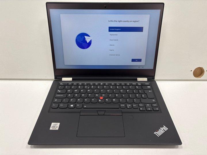 Lot 95  
            Marchington - Parcel Delivery Only 

                
LENOVO THINKPAD X13 YOGA GEN 1 256GB LAPTOP IN BLACK: MODEL NO 20SYS0E400 (WITH C...