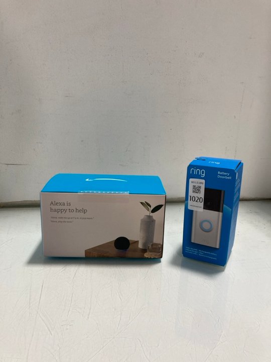 Lot 1020  
            Marchington SR12 - Parcel Delivery Only 

                
ALEXA ECHO DOT SMART SPEAKER TO ALSO INCLUDE RING BATTERY DOORBELL: LOCATION - E14