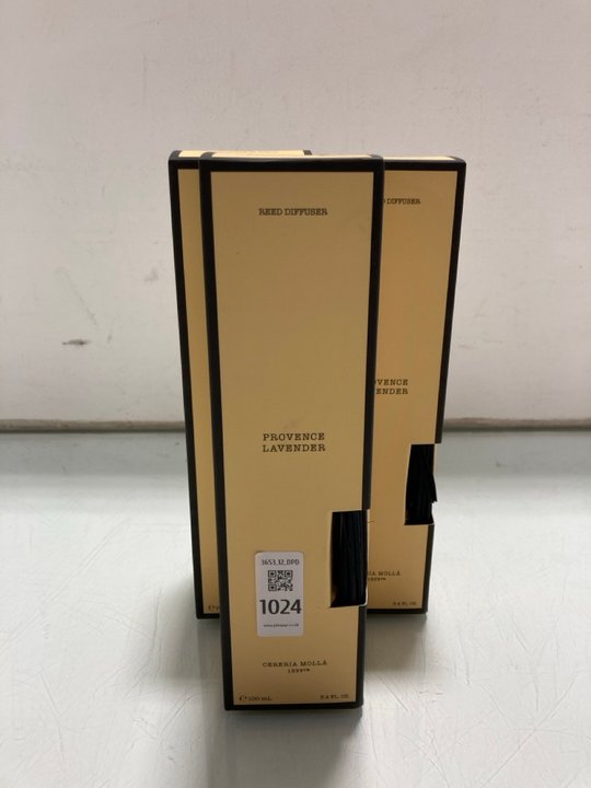 Lot 1024  
            Marchington SR12 - Parcel Delivery Only 

                
3 X CERERIA MOLLA PROVENCE LAVENDER 100ML REED DIFFUSERS: LOCATION - E14
