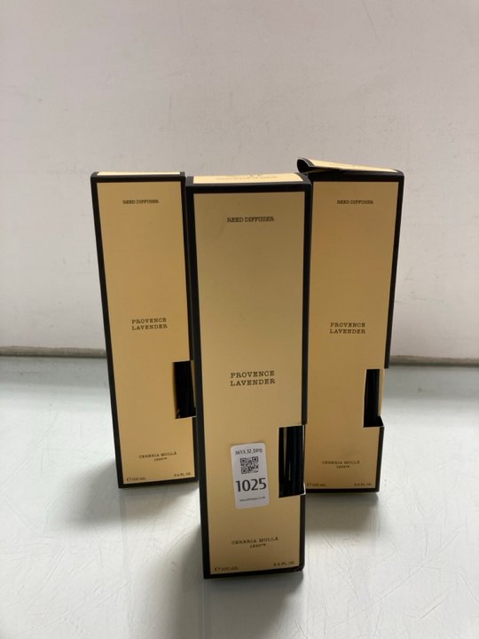 Lot 1025  
            Marchington SR12 - Parcel Delivery Only 

                
3 X CERERIA MOLLA PROVENCE LAVENDER 100ML REED DIFFUSERS: LOCATION - E14