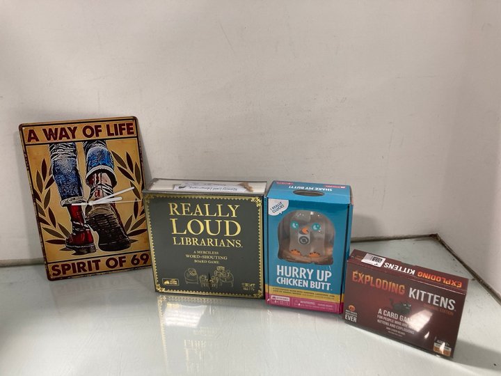 Lot 1036  
            Marchington SR12 - Parcel Delivery Only 

                
4 X ASSORTED ITEMS TO INCLUDE HURRY UP CHICKEN BUT GAME: LOCATION - E13