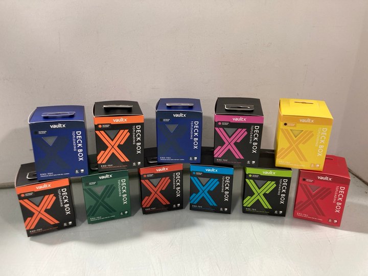 Lot 1038  
            Marchington SR12 - Parcel Delivery Only 

                
QTY OF VAULT X DECK BOX TOP LOADING EXOTEC CARD BOXES IN VARIOUS COLOURS TO INCLU...