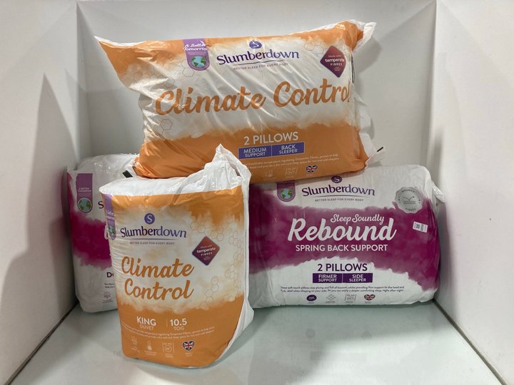 Lot 1050  
            Marchington SR12 - Parcel Delivery Only 

                
4 X ASSORTED BEDDING ITEMS TO INCLUDE SLUMBERDOWN REBOUND 2 PILLOWS: LOCATION - E13