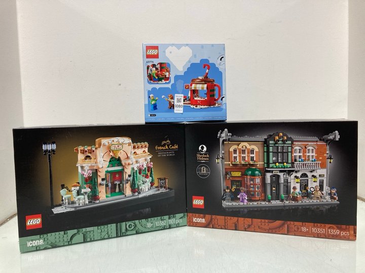 Lot 1080  
            Marchington SR12 - Parcel Delivery Only 

                
3 X ASSORTED LEGO SETS TO INCLUDE LEGO ICONS SHERLOCK HOLMES BOOK NOOK 10351: LOC...