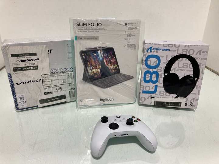 Lot 1084  
            Marchington SR12 - Parcel Delivery Only 

                
QTY OF ASSORTED TECH ITEMS TO INCLUDE XBOX CONTROLLER IN WHITE: LOCATION - E11