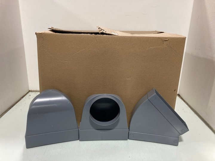 Lot 1088  
            Marchington SR12 - Parcel Delivery Only 

                
BOX OF PIPE ELBOW CONNECTORS IN GREY: LOCATION - E11