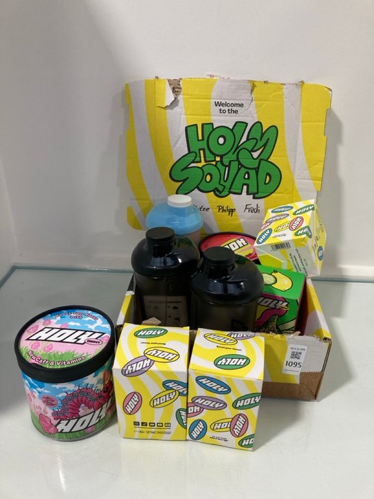 Lot 1095  
            Marchington SR12 - Parcel Delivery Only 

                
BOX OF HOLY SQUAD ITEMS TO INCLUDE HOLY ENERGY NEWCAFF & VITAMINS FORMULA - BB: 1...