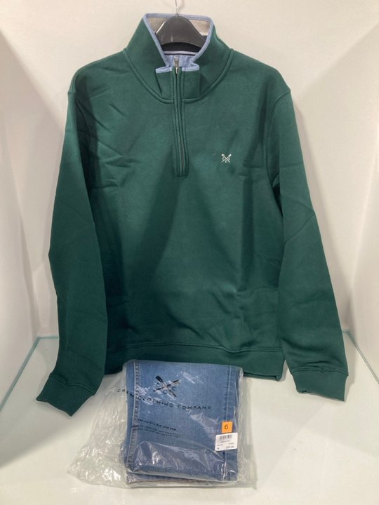 Lot 1101  
            Marchington SR12 - Parcel Delivery Only 

                
CREW CLOTHING COMPANY CLASSIC HALF ZIP SWEATER IN BOTTLE GREEN - UK SIZE: XL TO I...