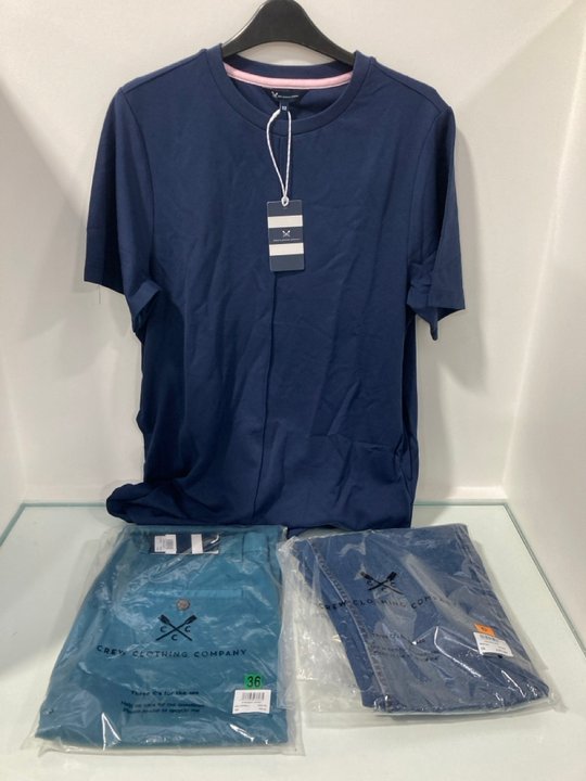 Lot 1102  
            Marchington SR12 - Parcel Delivery Only 

                
3 X ASSORTED CREW CLOTHING COMPANY ITEMS TO INCLUDE STRAIGHT JEANS IN MID WASH - ...