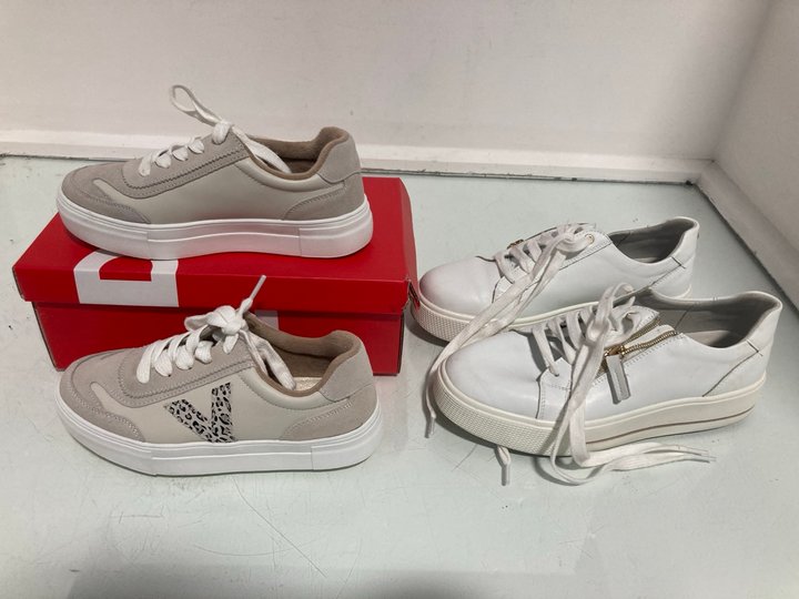 Lot 1147  
            Marchington SR12 - Parcel Delivery Only 

                
DRILLEYS EIGHTY TRAINERS IN CHEETAH VANILLA - UK SIZE: 3 TO INCLUDE COMO PLATFORM...