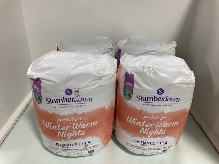 Lot 1166  
            Marchington SR12 - Parcel Delivery Only 

                
4 X SLUMBERDOWN WINTER WARM NIGHTS DOUBLE DUVETS 13.5 TOG: LOCATION - E7