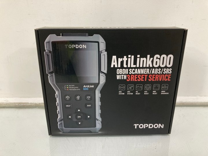 Lot 1175  
            Marchington SR12 - Parcel Delivery Only 

                
TOPDON ARTILINK 600 OBDII SCANNER/ABS/SRS WITH 3 RESET SERVICE - ORIGINAL RRP: £1...