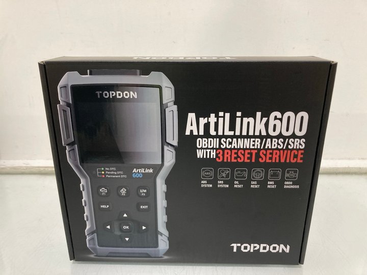 Lot 1179  
            Marchington SR12 - Parcel Delivery Only 

                
TOPDON ARTILINK 600 OBDII SCANNER/ABS/SRS WITH 3 RESET SERVICE - ORIGINAL RRP: £1...