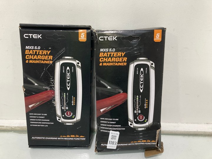 Lot 1183  
            Marchington SR12 - Parcel Delivery Only 

                
2 X CTEK MXS 5.0 BATTERY CHARGER & MAINTAINER: LOCATION - E6