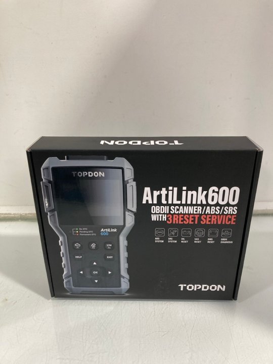 Lot 1209  
            Marchington SR12 - Parcel Delivery Only 

                
TOPDON ARTILINK 600 OBDII SCANNER/ABS/SRS WITH 3 RESET SERVICE - ORIGINAL RRP: £1...