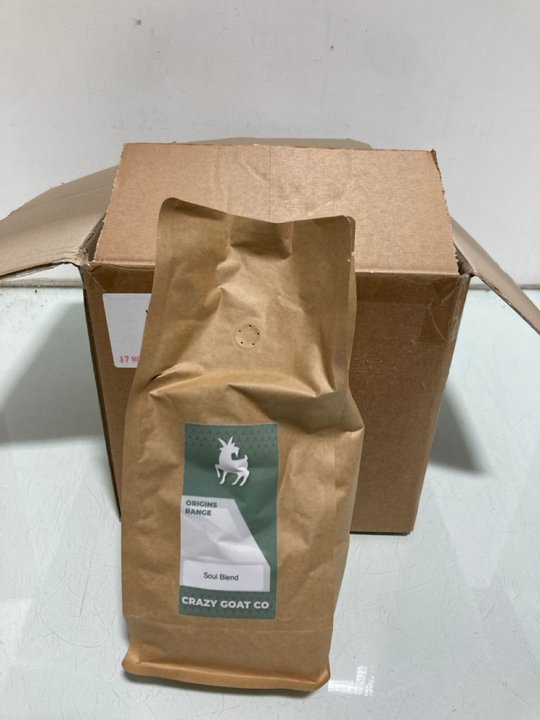 Lot 1222  
            Marchington SR12 - Parcel Delivery Only 

                
QTY OF CRAZY GOAT CO ORIGINS RANGE SOUL BLEND COFFEE BEANS 1KG: LOCATION - E5