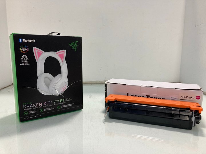 Lot 1229  
            Marchington SR12 - Parcel Delivery Only 

                
RAZER KRAKEN KITTY V2 WIRELESS BLUETOOTH RGB HEADSET TO ALSO INCLUDE LASER TONER ...