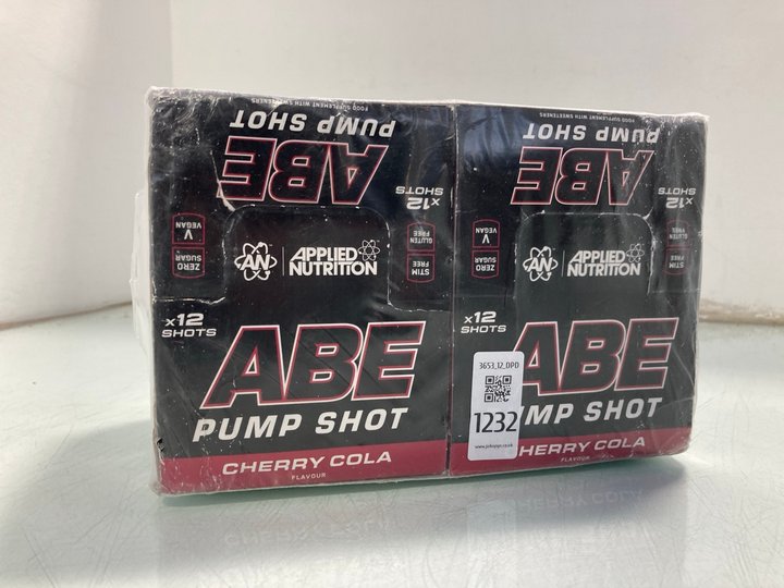 Lot 1232  
            Marchington SR12 - Parcel Delivery Only 

                
2 X BOXES OF APPLIED NUTRITION ABE PUMP SHOTS IN CHERRY COLA - BBE 10/27: LOCATIO...