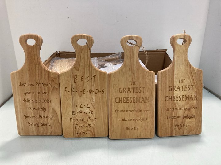 Lot 1234  
            Marchington SR12 - Parcel Delivery Only 

                
QTY OF BEST FRIENDS WOODEN CHEESE BOARDS TO ALSO INCLUDE QTY OF SHUDEHILL GIFTWAR...